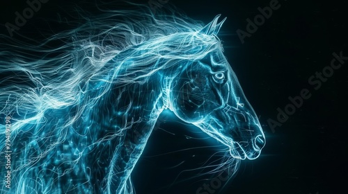  A tight shot of a horse's head adorned with numerous light streaks