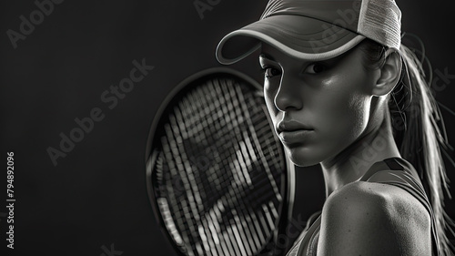 Elegant Tennis Player: Minimalist Black and White Photo