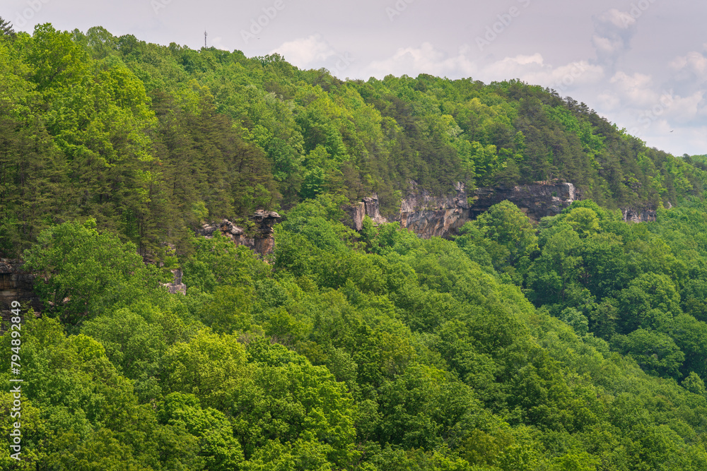 Rocky Cliffs at at New River Gorge National Park and Preserve in southern West Virginia in the Appalachian Mountains