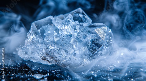  A cluster of ice cubes resting on a table beside a mound of smoke and smudges