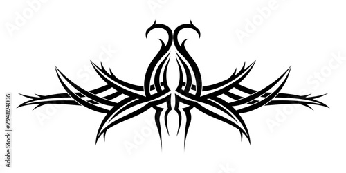 Abstract black tribal tattoo design. Intricate black tribal tattoo design with symmetrical pattern.