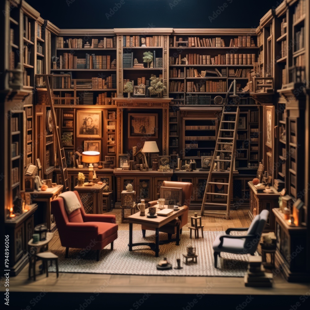 A captivating papercraft library illustration featuring a sofa