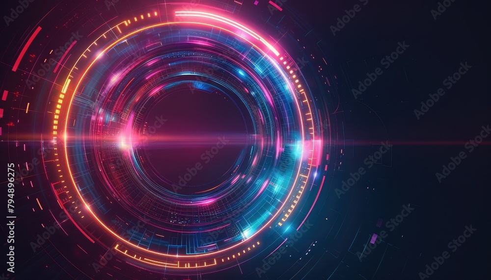 Fototapeta premium A colorful, glowing circle with a black background by AI generated image