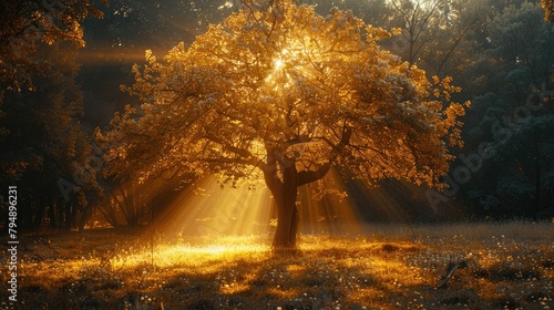 Tree illuminated by light photo