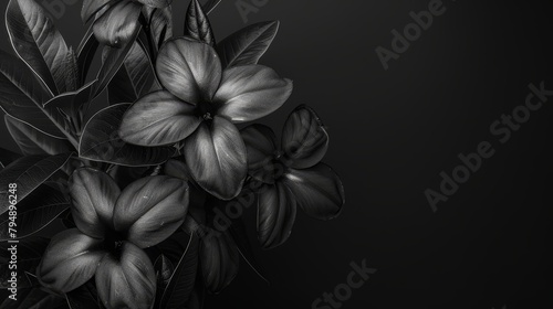  A collection of flowers and leaves against a black backdrop Include text here photo