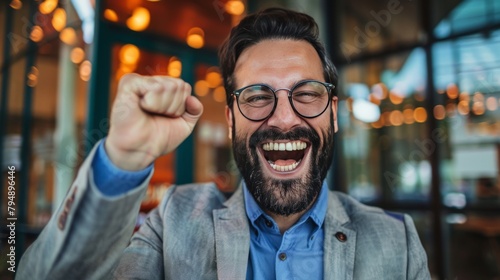 Businessman celebrating success with a fist pump photo