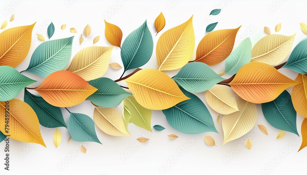Seamless abstract leaves border on white background