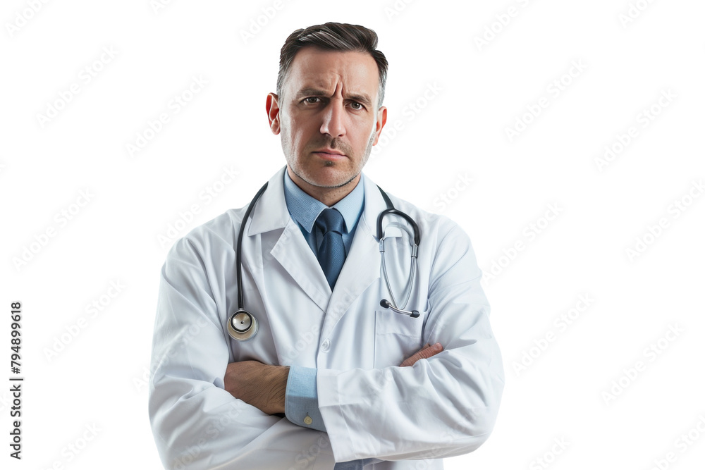 Serious Male Doctor on Transparent Background