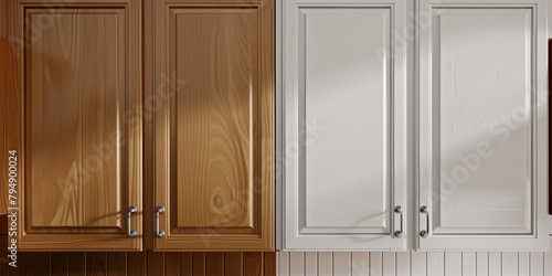 kitchen cupboard before and after painting in white color