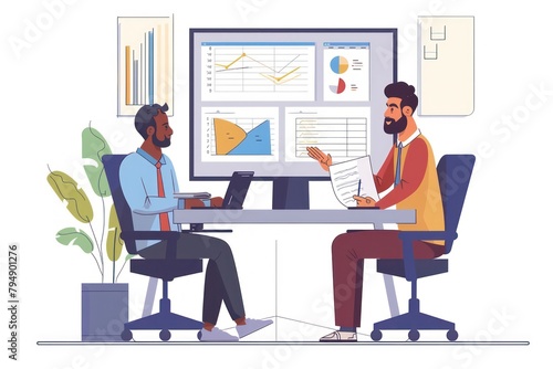 two Financial Analyst Having Meeting editorial illustration