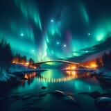 Beautiful Northern Lights aurora of the Nordic nature at night.