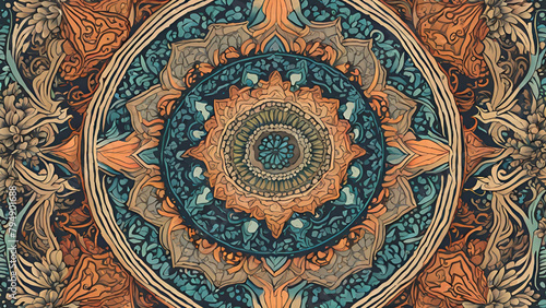 An intricate mandala pattern with a harmonious color palette