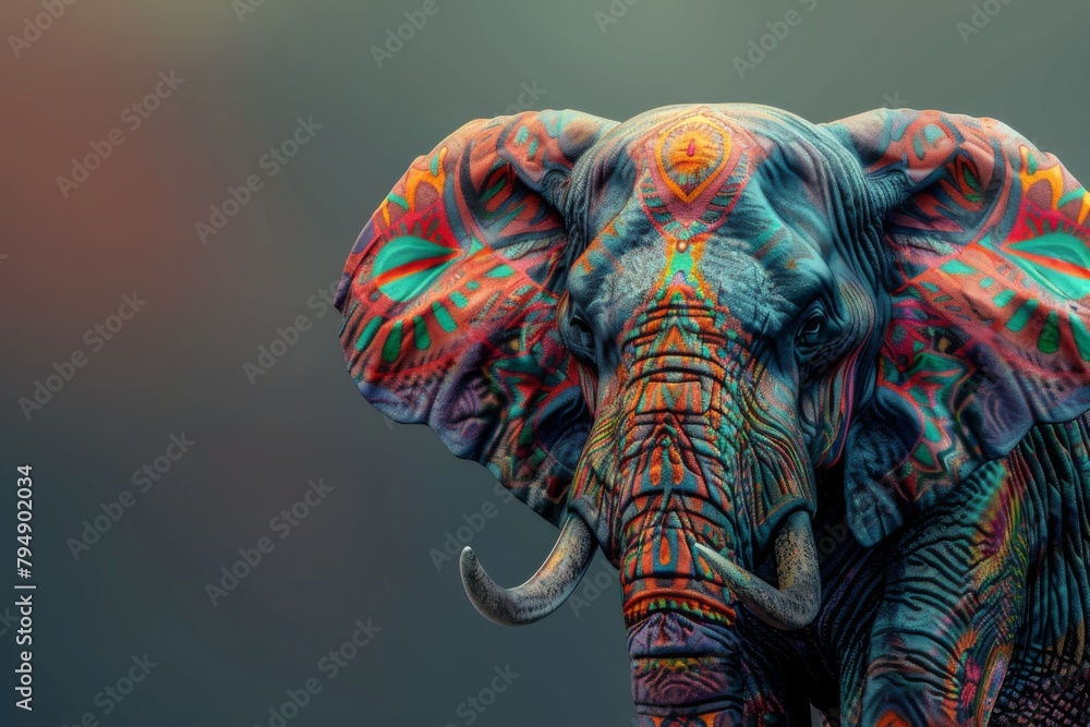 Obraz premium Abstract colorful elephant with geometric patterns and shapes