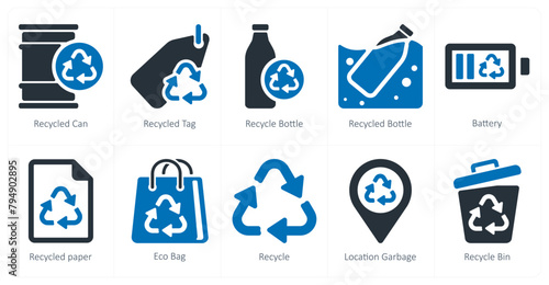 A set of 10 Ecology icons as recycled can, recycled tag, recycle bottle