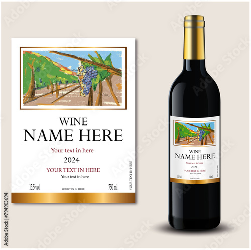 wine label, bottle wine, classic style, chateau draw, wine bottle, red wine, design, gold stamping