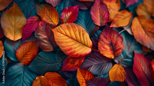 A close up of a pile of leaves with a single leaf in the middle