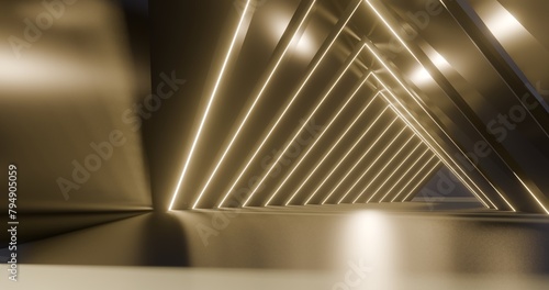 Fototapeta Naklejka Na Ścianę i Meble -  Futuristic architecture background empty geometric interior with glowing lamps in dark tunnel 3d render