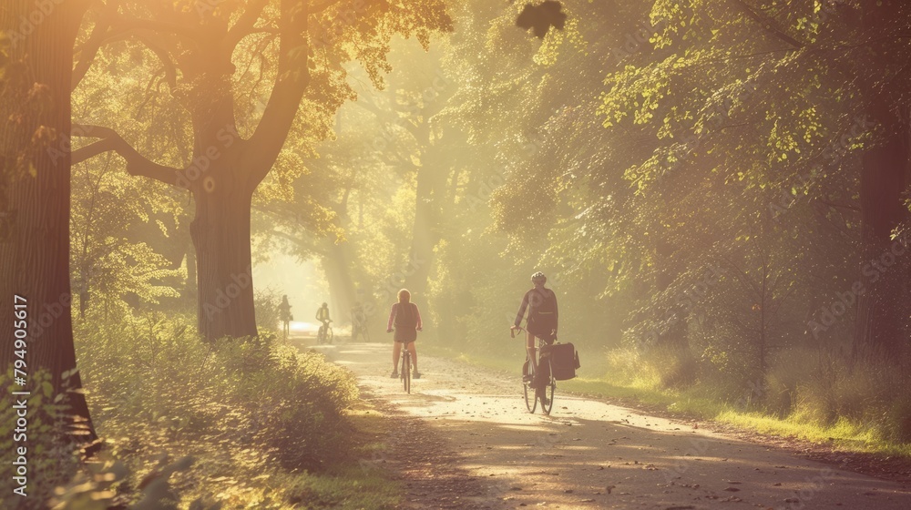 Peaceful scene of people enjoying a peaceful bike ride Peaceful scene of people enjoying a peaceful bike ride