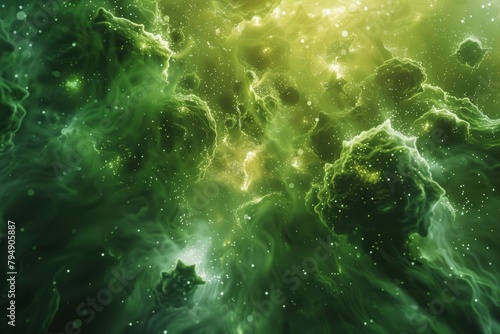 A chaotic composition showcasing the vibrant energy of green hydrogen clusters