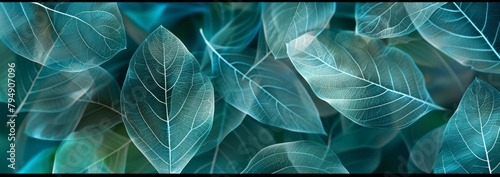 abstract background with a close up of a transparent leaf texture in blue