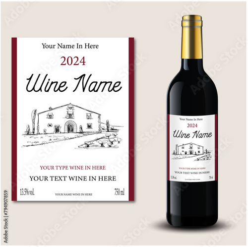 wine label, bottle wine, classic style, chateau draw, wine bottle, red wine, design, old style,