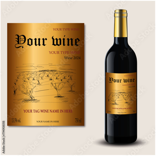 wine label, bottle wine, classic style, chateau draw, wine bottle, red wine, design, gold stamping, gold label