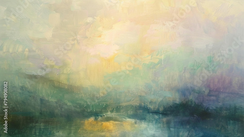 Translucent layers of color cascade gently across the canvas, creating a serene vista of abstract tranquility. photo