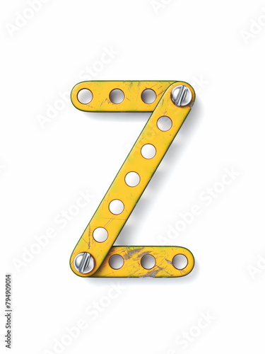 Aged yellow constructor font Letter Z 3D