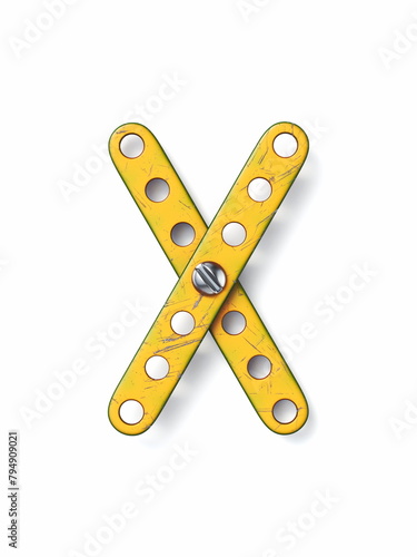 Aged yellow constructor font Letter X 3D