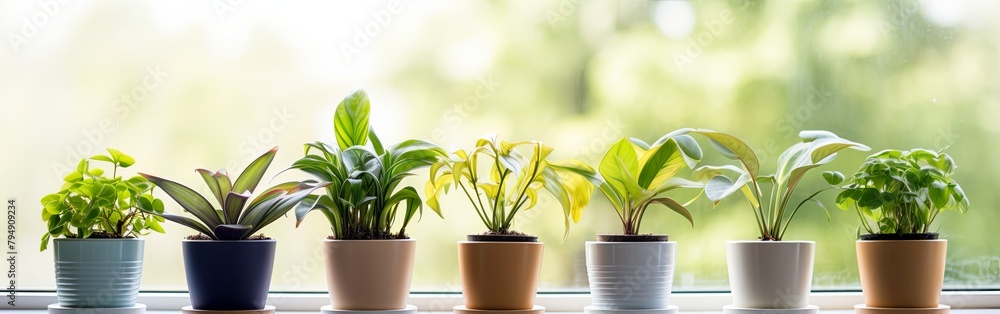 Fototapeta premium Indoor Jungle: Cozy Potted Houseplants on Marble