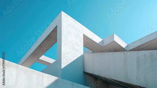 Modern minimalistic architectural background against blue sky. Advertising background with building for business.