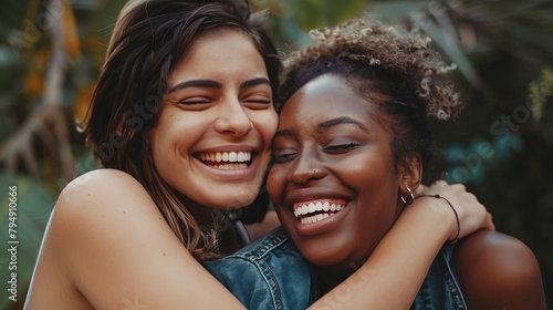 Two women embracing each other with smiles of solidarity and friendship