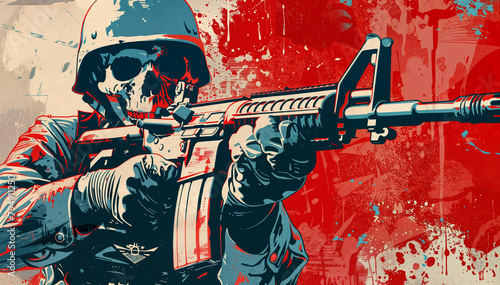 Skeleton soldier illustration concept red and blue