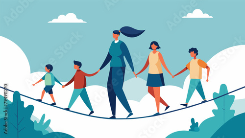 A family walking on a tightrope with a safety net below representing the importance of having a safety net in case of unexpected financial
