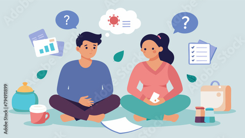 A young couple sitting on the floor surrounded by baby supplies deciding which expenses are necessary and which ones can be back on.