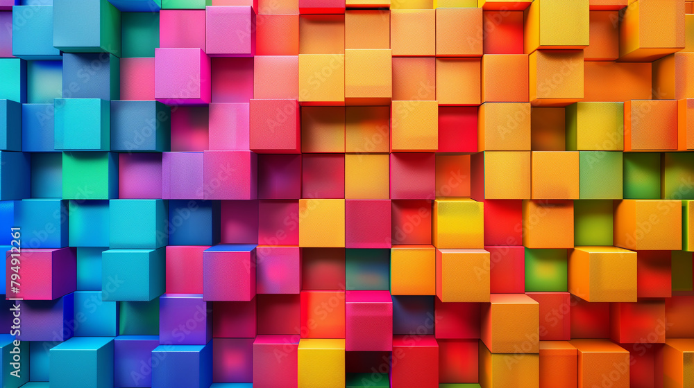 A colorful wall made of blocks in various colors