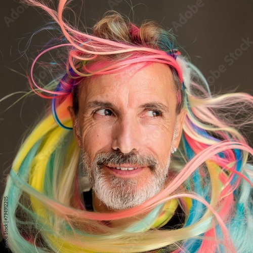 portrait of a white man with a beard and colors