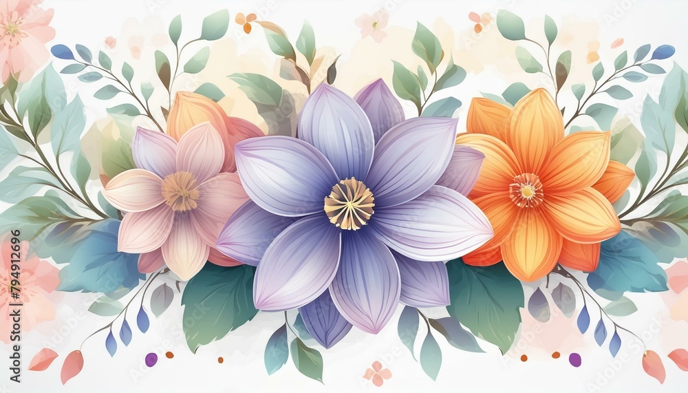 Fototapeta premium A beautiful Digital Flowers Motif Design watercolor illustration Manual composition.Design for cover, fabric, textile, wrapping paper