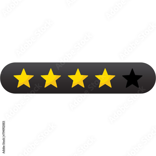 Black 4 stars rating icon, simple graphic classify premium quality review flat design interface illustration elements for app ui ux web banner button vector isolated on white background