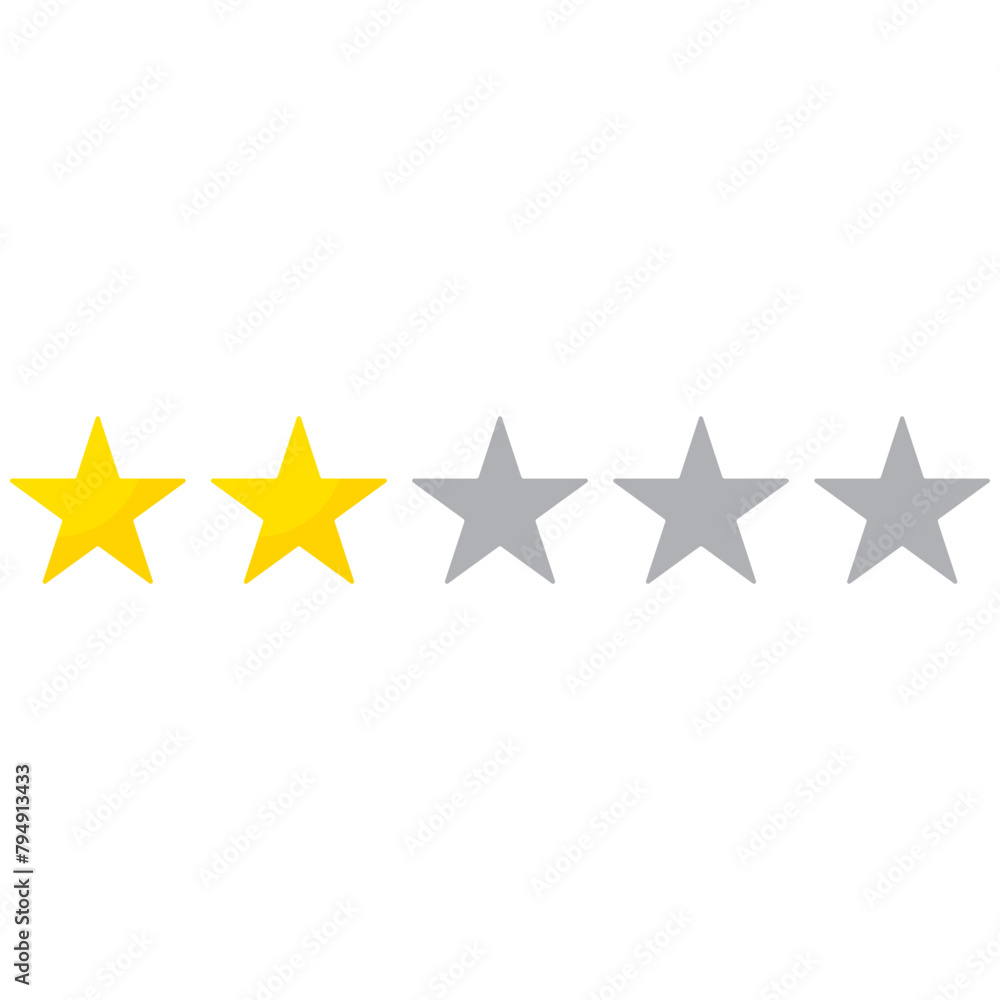 Golden 2 stars rating icon, simple graphic classify low quality review flat design interface illustration elements for app ui ux web banner button vector isolated on white background Golden 2 stars rating icon, simple graphic classify low quality review flat design interface illustration elements for app ui ux web banner button vector isolated on white background