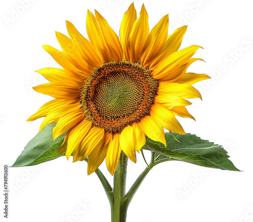 Bright yellow sunflower in full bloom isolated on transparent background