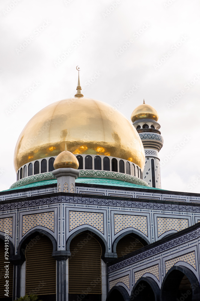gold dome and minarets of Jame' Asr Hassanil Bolkiah Mosque in Brunei Darussalam on Borneo in Southeast Asia