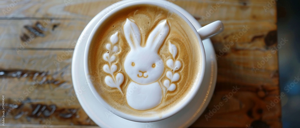 Latte art rabbit top-down view