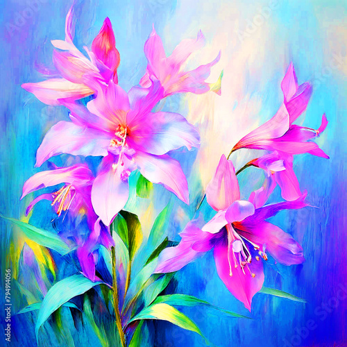 Floral colourful dreamy watercolour oil painting splash colour of bletilla flowers photo