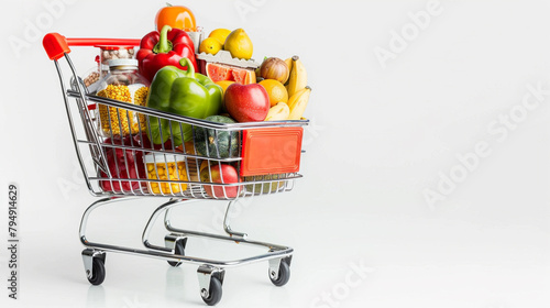 Grocery Shopping Cart Full of Fresh Produce