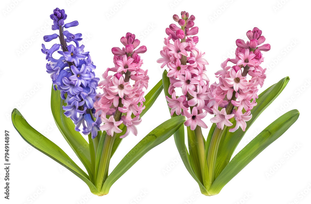 Obraz premium Assortment of colorful hyacinth flowers isolated on transparent background