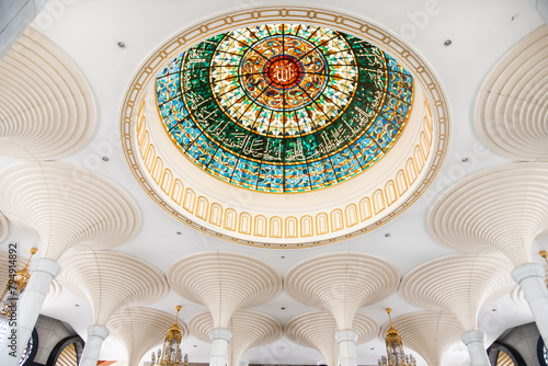 Elegant stained glass interior of Omar Ali Saifuddien Mosque in Brunei Darussalam on Borneo in Southeast Asia photo
