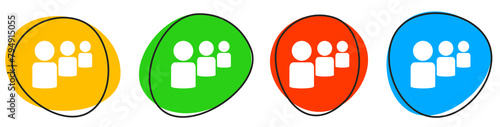 4 bunte Icons: Gruppe - Button Banner