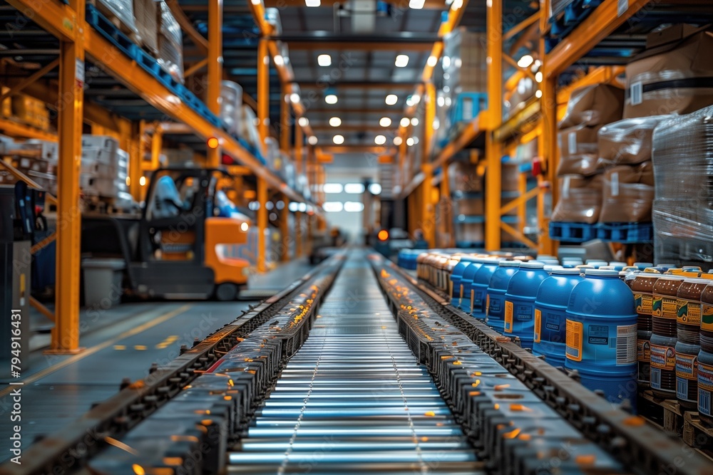 A section of the warehouse dedicated to smart packaging solutions, where machines equipped with AI technology measure, weigh, and package products with precision and efficiency A section of the warehouse dedicated to smart packaging solutions, where machines equipped with AI technology measure, weigh, and package products with precision and efficiency