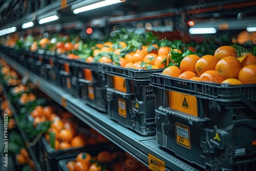 Robotic picking systems in action, with AI-guided robots swiftly selecting items from shelves and placing them into bins or onto conveyor belts for order fulfillment photo
